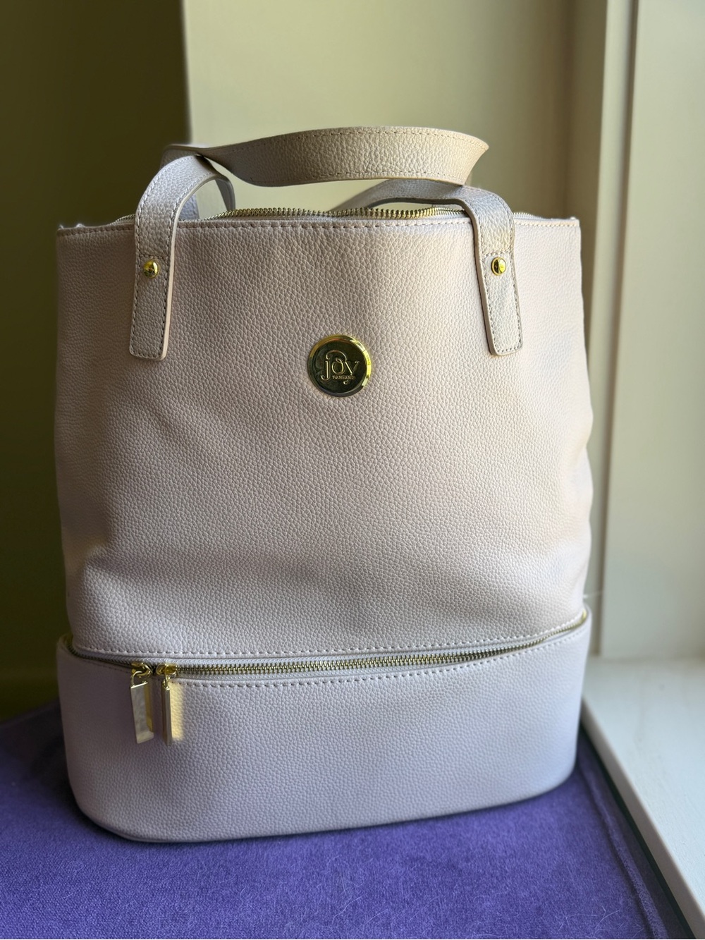 Joy Mangano Leather Blush Shoulder Bag with Gold Accents